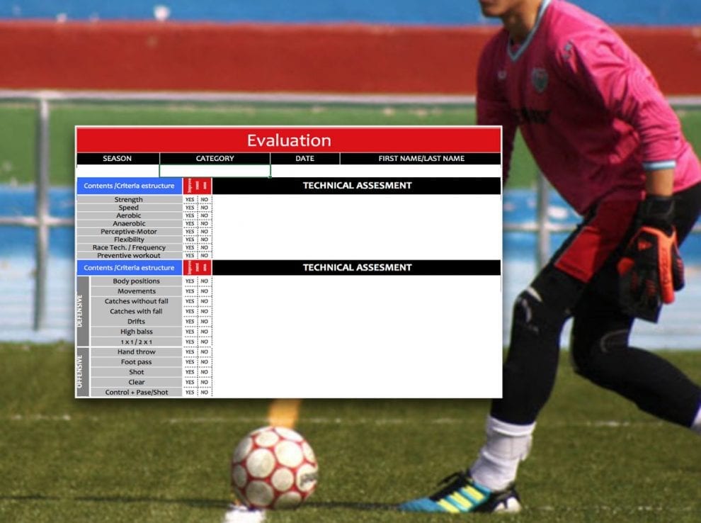 Standard template for the goalkeepers evaluation in base football Mi